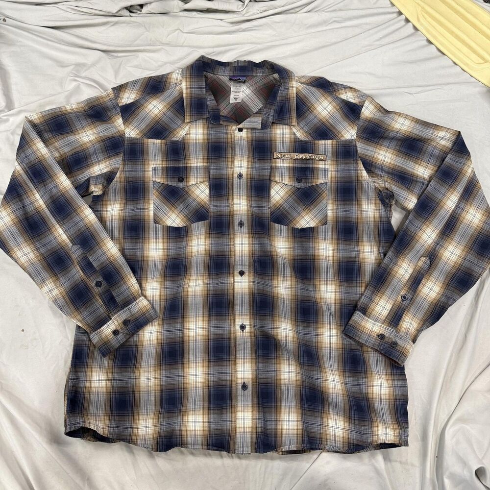 Patagonia‎ Shirt Mens 2XL Blue Long Sleeve Plaid Button Up Cotton Casual
